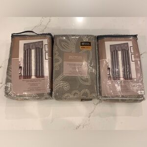Jacobean Window Curtains (3) Interlined Rod Panels 63” Metallic Gray Floral NEW